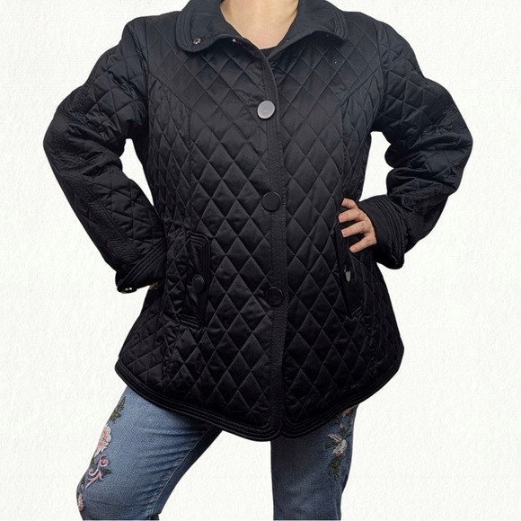 Vintage Jones New York Black Satin Quilted Coat 1X Jacket - Picture 1 of 6